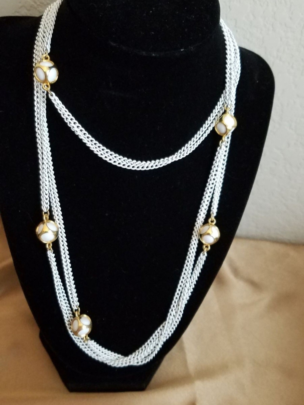 Monet White and Gold Multi-Strand Necklace with Bead Accents